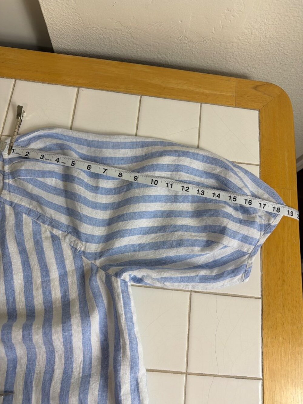 Everlane Linen Midi Dress Blue White Stripe Puff Sleeve Pockets L NWOT - Picture 15 of 16